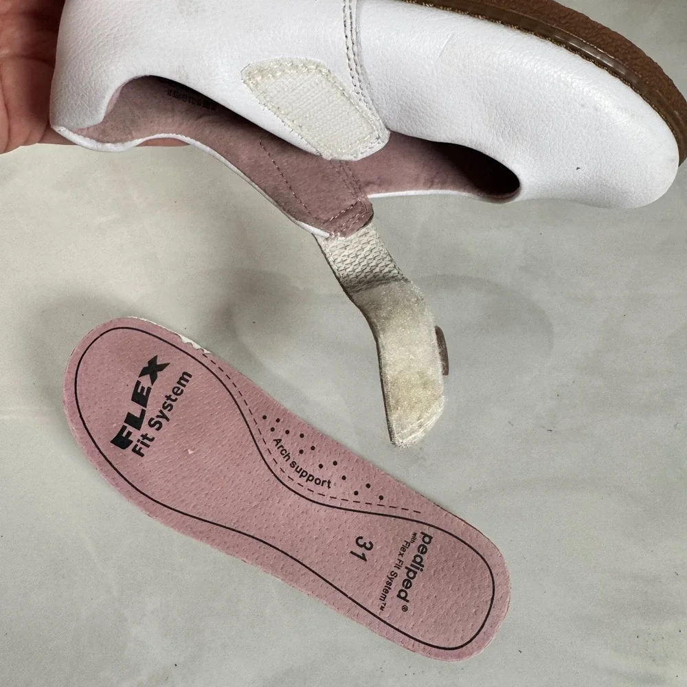 Pediped White Leather Mary Jane Shoes Flex Fit Girl's EU 31 US 13-13.5